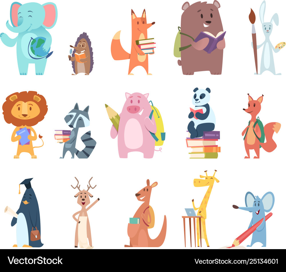 Back to school animals young funny zoo characters Back to school animals young funny zoo characters vector image