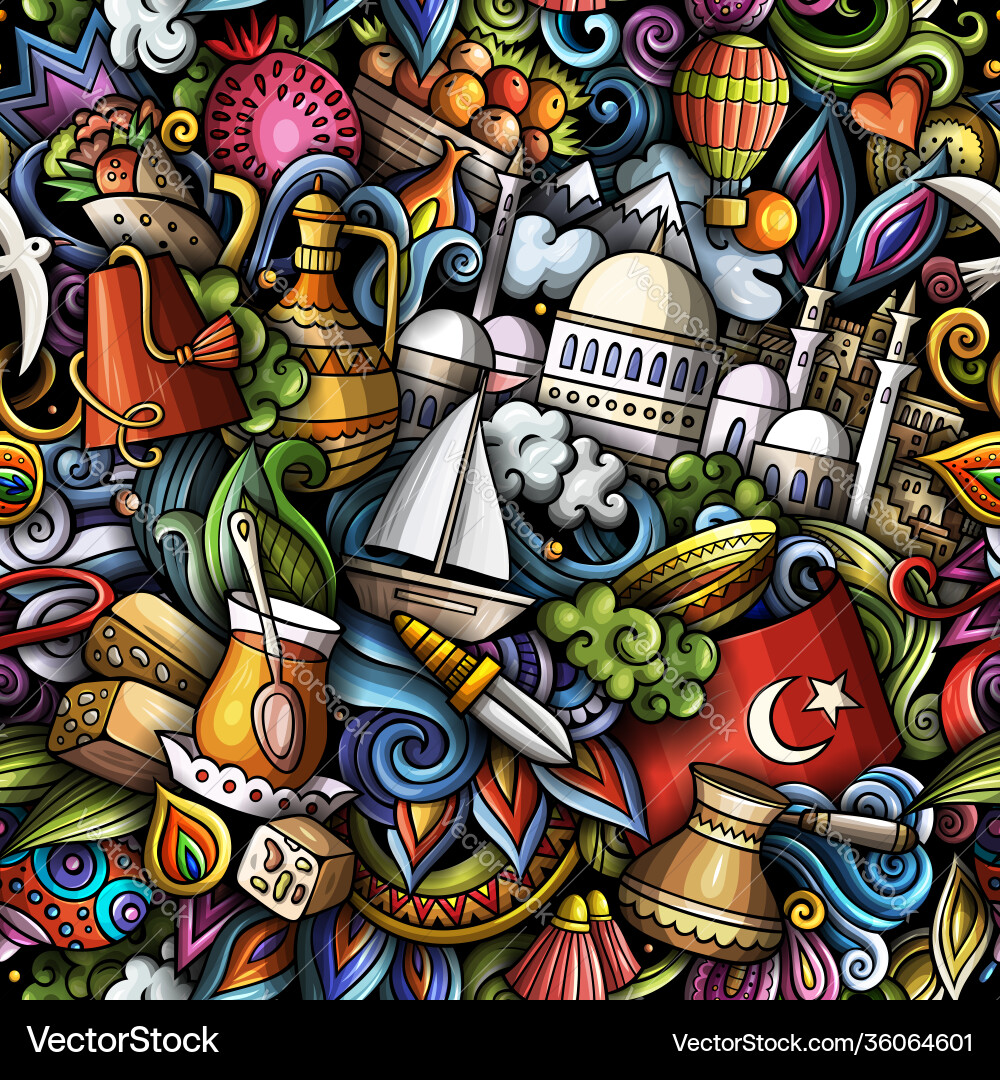 Cartoon doodles turkey seamless pattern Cartoon doodles turkey seamless pattern vector image