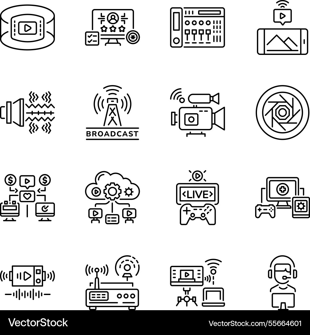 Collection of linear style streaming art icons vector image
