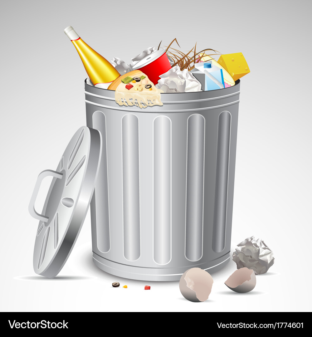 Full Trash Bin with Garbage vector image