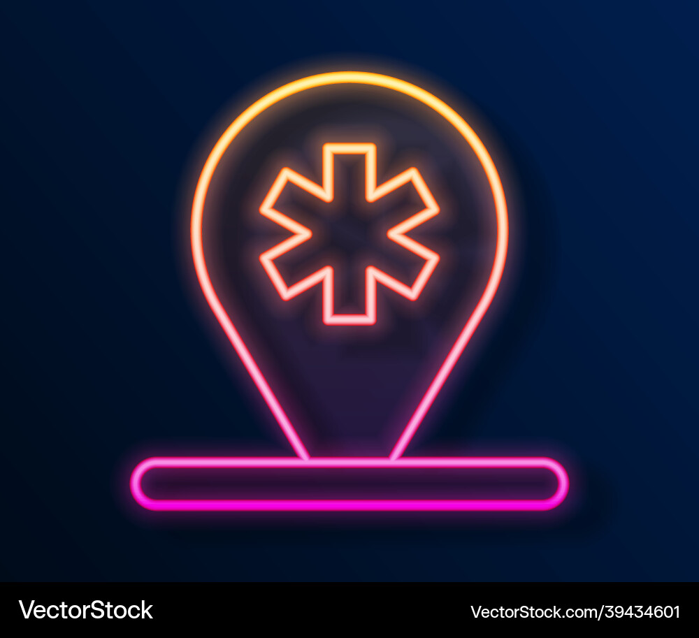 Glowing neon line medical map pointer with cross Glowing neon line medical map pointer with cross Vector Image