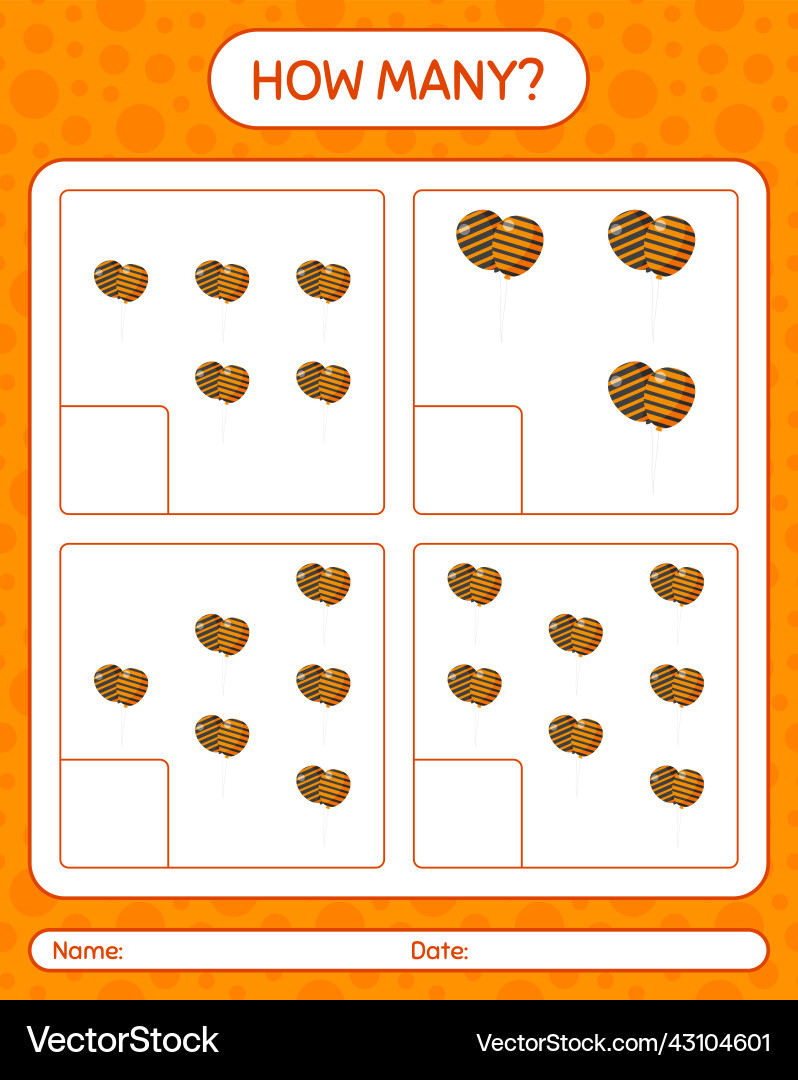 How many counting game with balloon worksheet How many counting game with balloon worksheet Vector Image