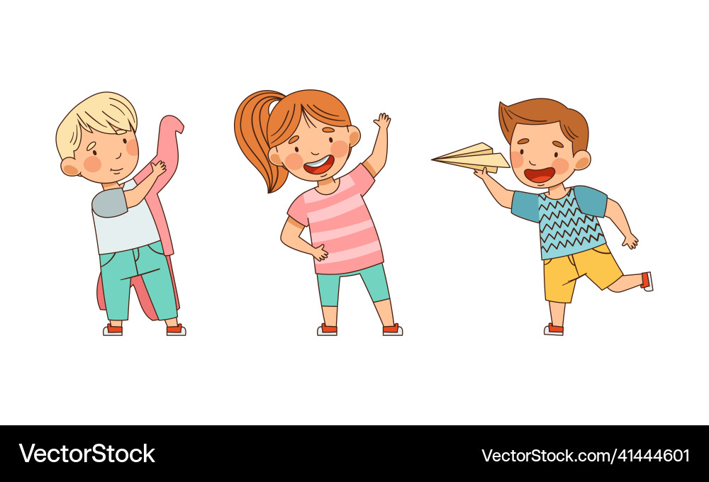 Little boy and girl in kindergarden playing toy Little boy and girl in kindergarden playing toy vector image