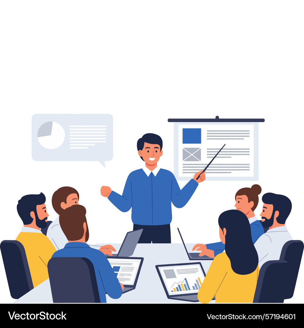 Professional man explaining data to colleagues Vector Image