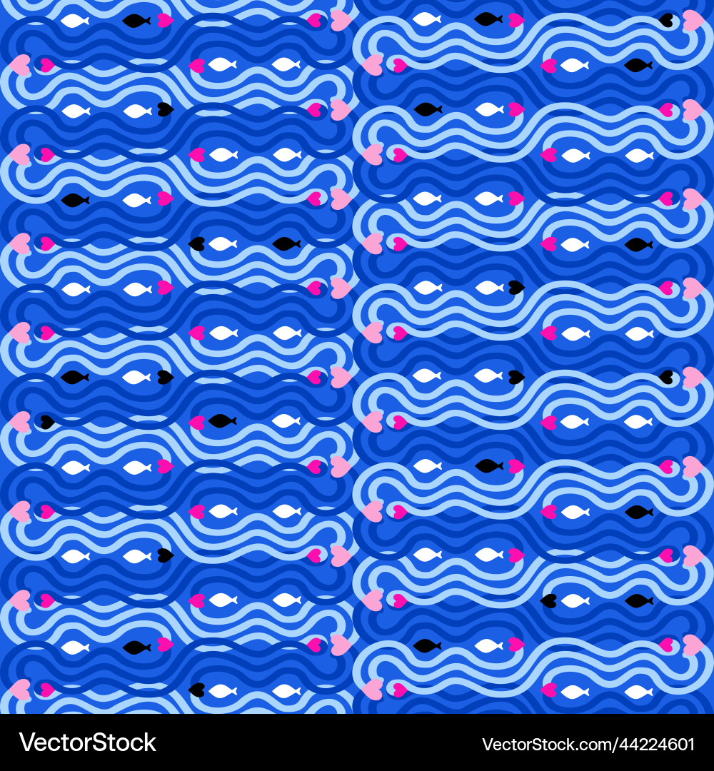 Seamless abstract pattern with waves hearts vector image