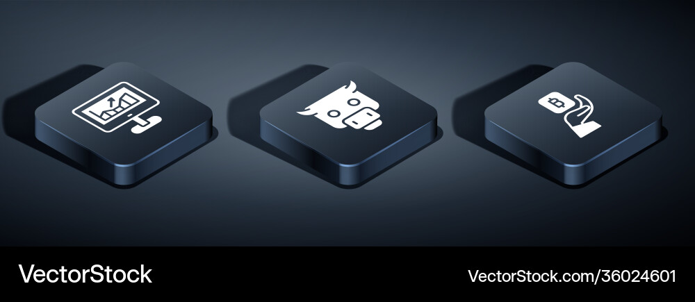 Set isometric computer with growth graph hand Vector Image