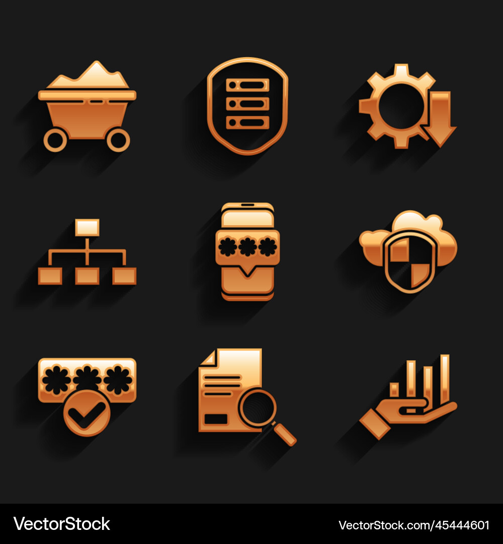 Set mobile and password document with search pie Set mobile and password document with search pie vector image