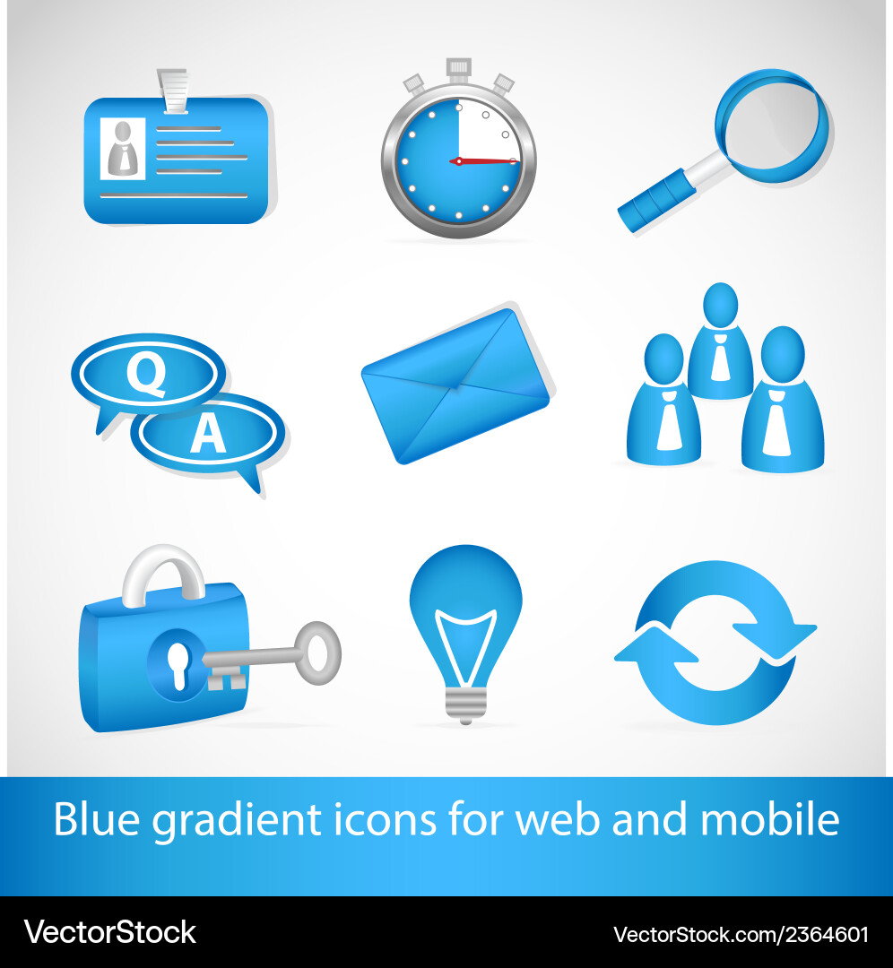 Set of blue gradient icons for web applications vector image