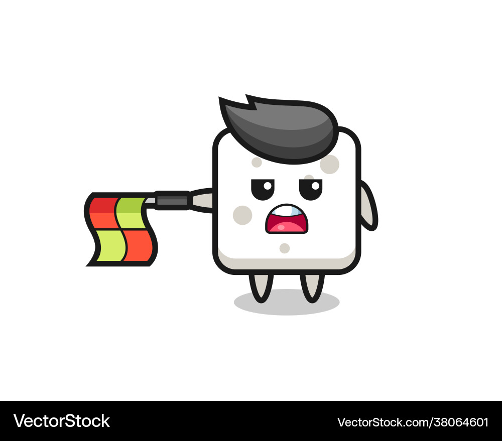 Sugar cube character as line judge hold flag Sugar cube character as line judge hold flag vector image