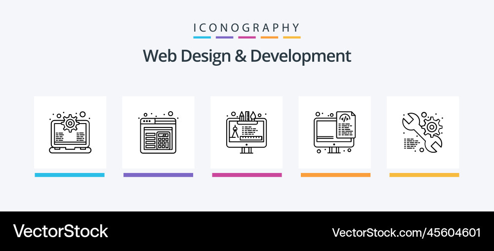 Web design and development line 5 icon pack vector image