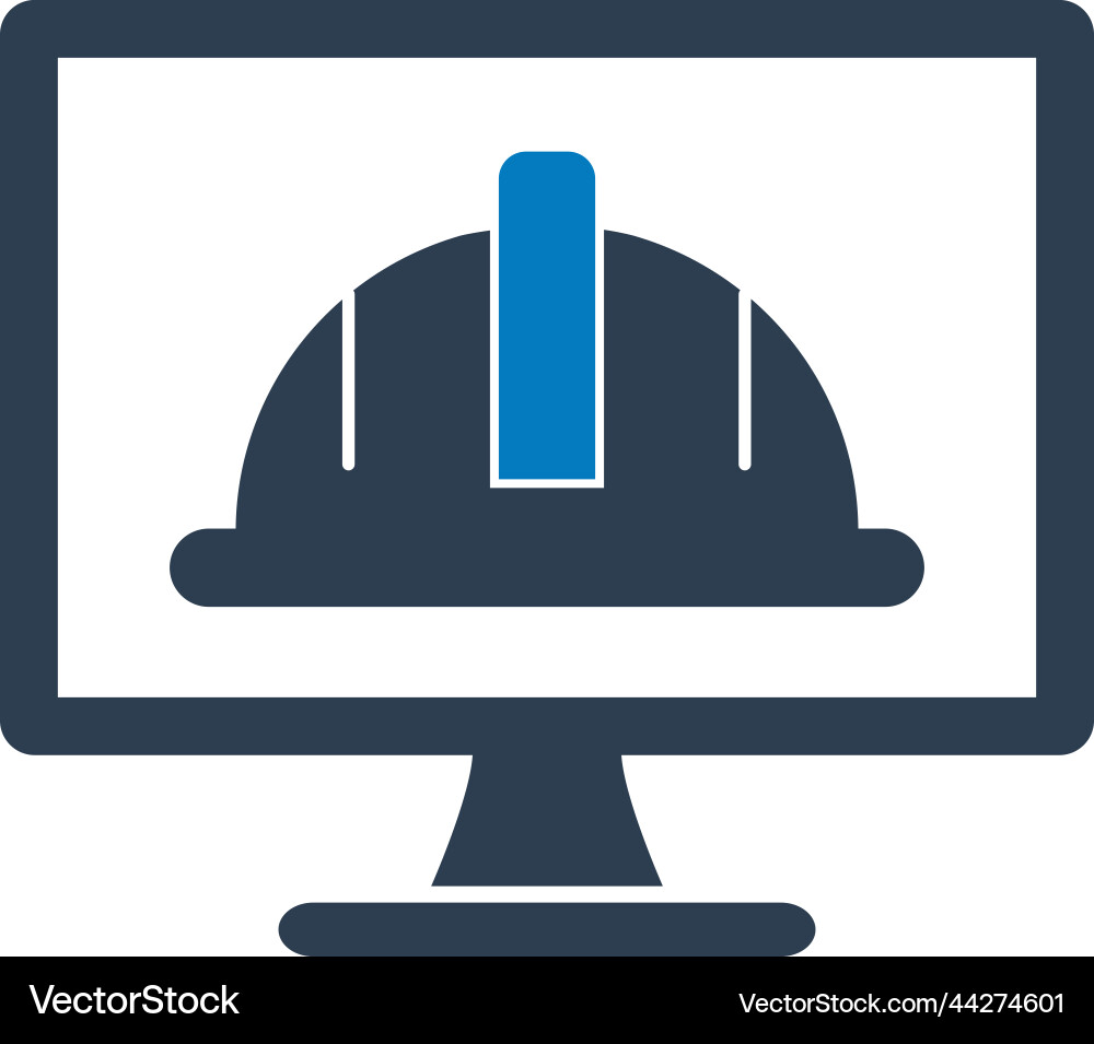 Worker helmet icon on computer monitor flat style Worker helmet icon on computer monitor flat style Vector Image