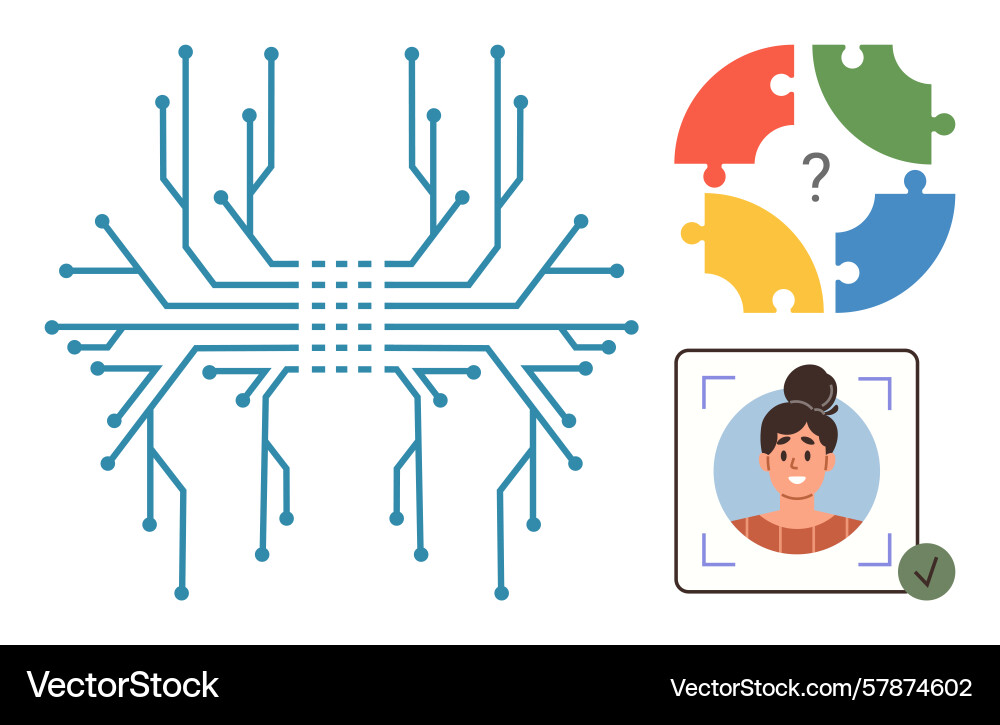 Artificial intelligence network puzzle solving Vector Image