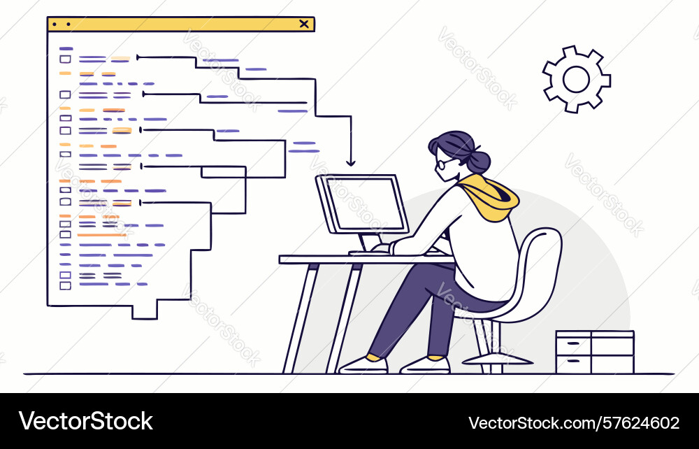 Collaborative coders at work - modern software vector image