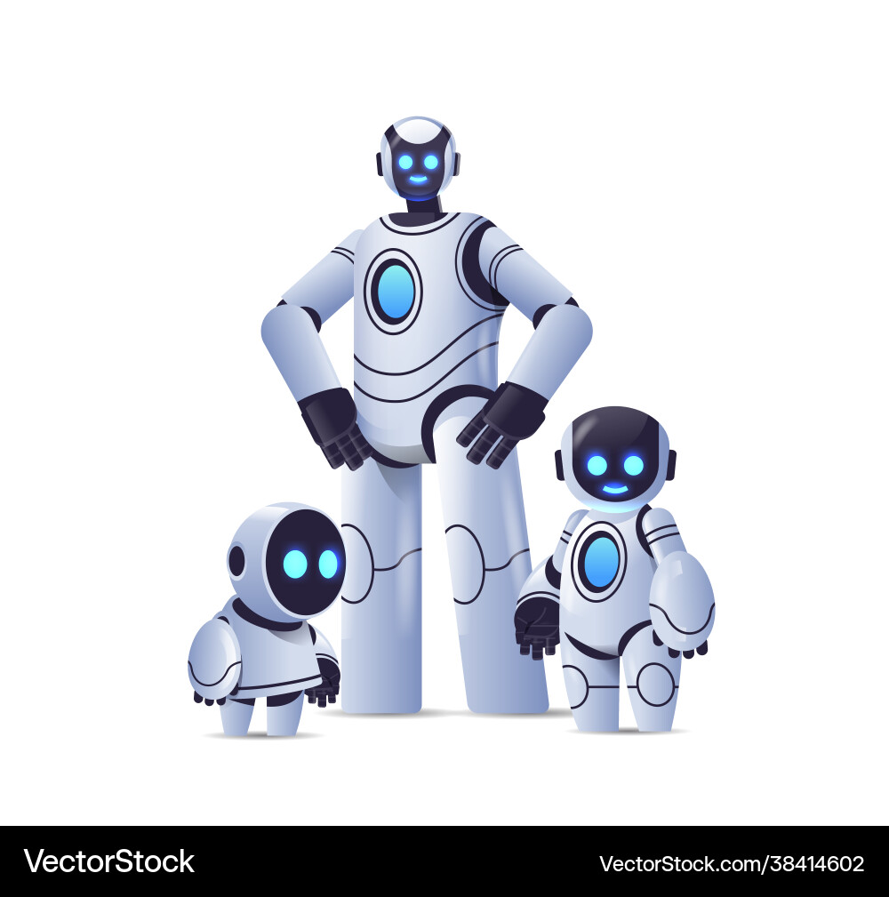 Cute robots team modern robotic characters vector image