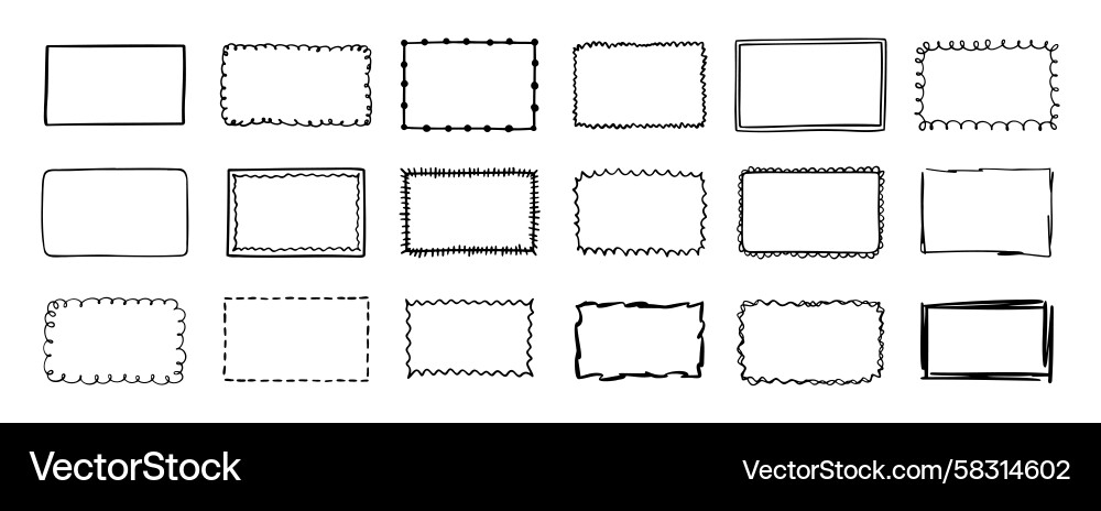 Hand Drawn Border Set - Rectangular Frames Vector Image