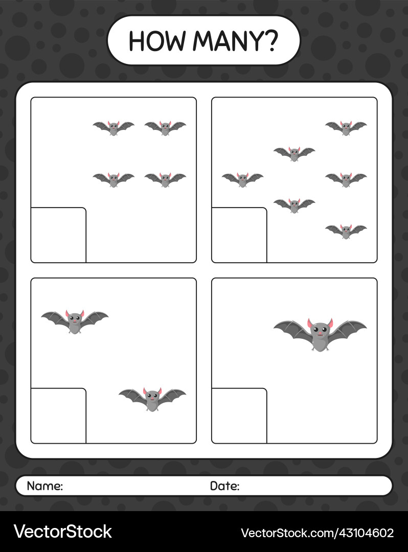 How many counting game with bat worksheet vector image