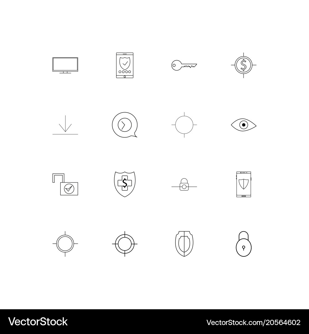 Internet security simple linear icons set vector image