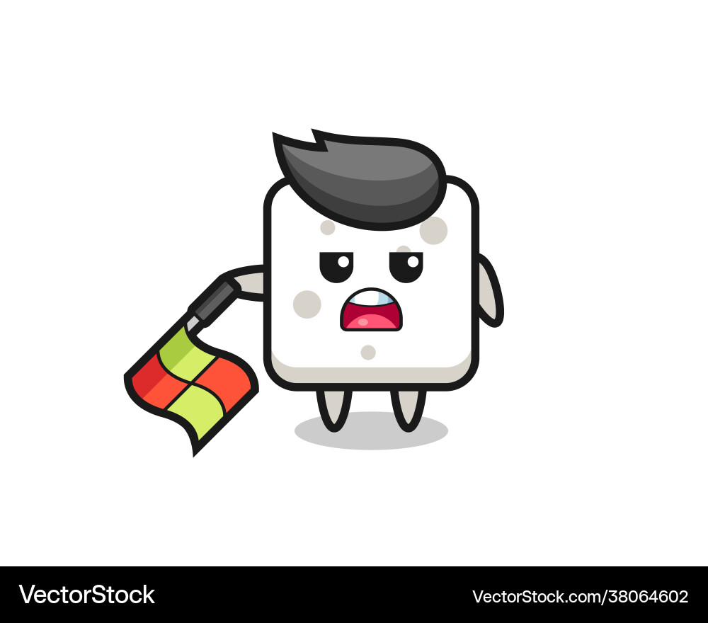 Sugar cube character as line judge hold flag vector image