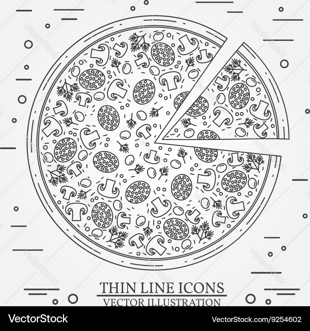 Thin line icon pizza for web design vector image