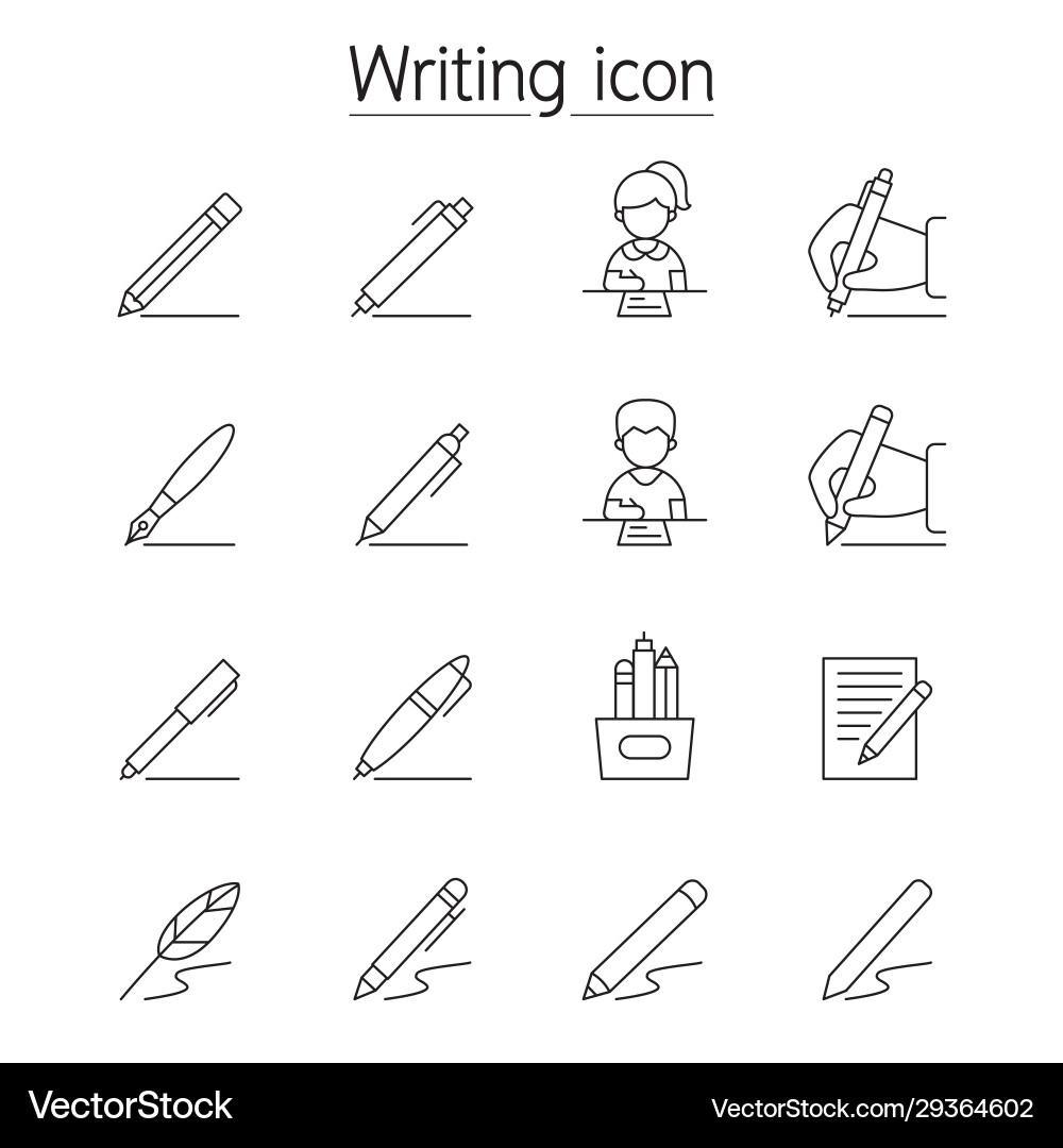 Writing icon set in thin line style Vector Image