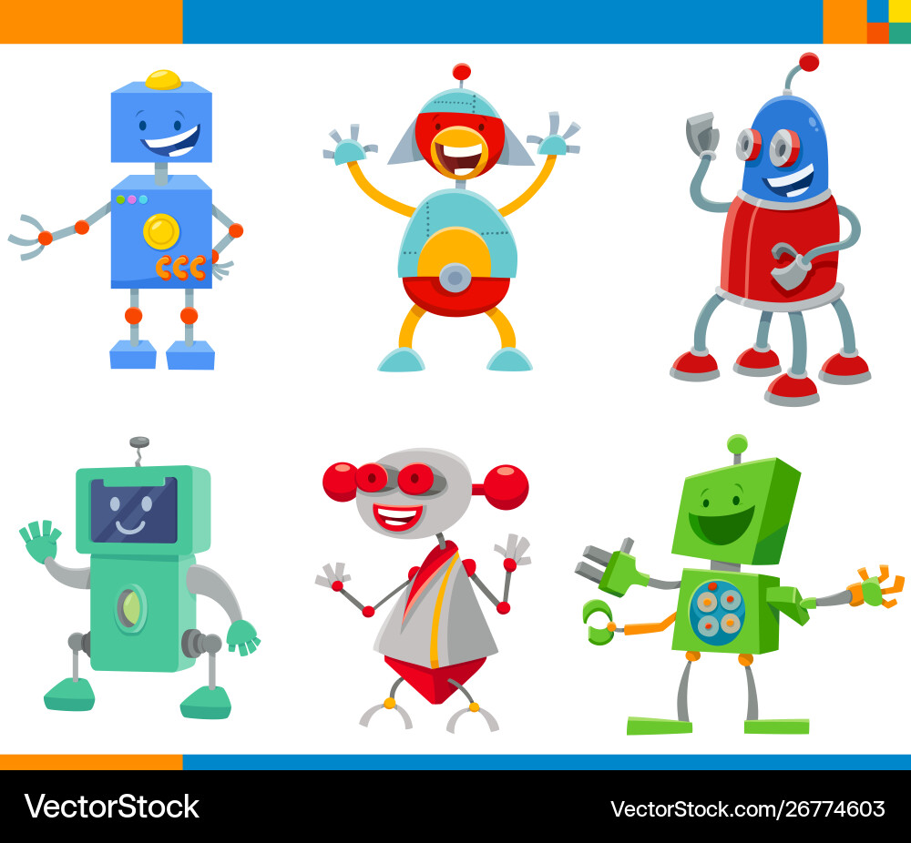 Cartoon robots and droids characters set Vector Image