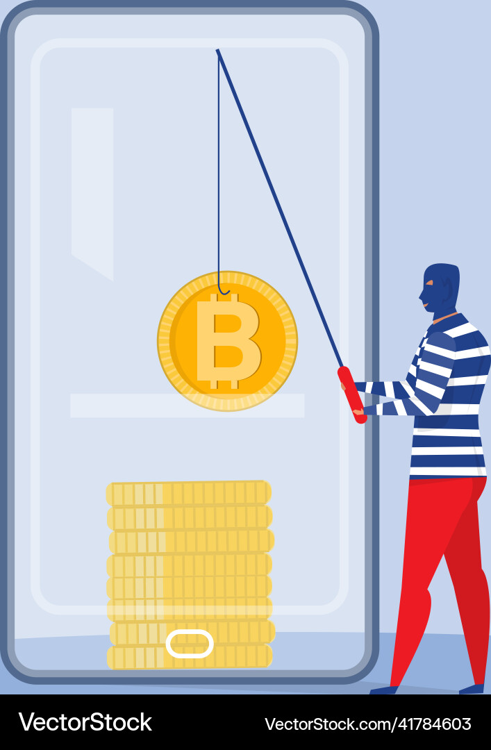 Cyber hacker fishing up bitcoin from a mobile Cyber hacker fishing up bitcoin from a mobile vector image