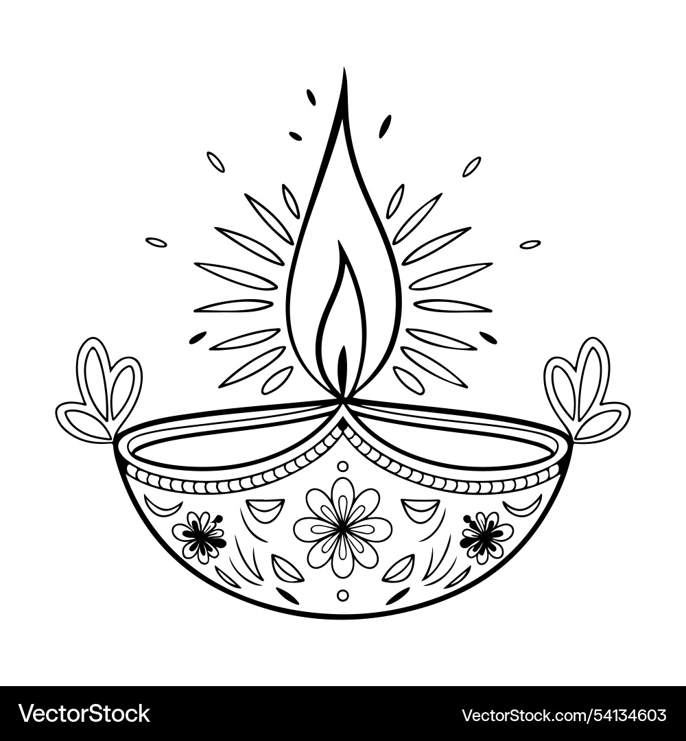 Diwali lamp art (54134603) – Royalty-Free Vector | VectorStock, image size:1000x1080