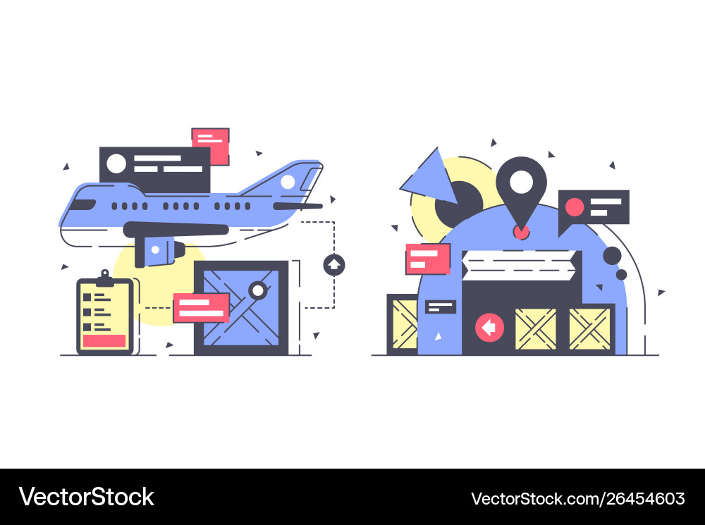 Flat warehouse and logistics icon set with cargo Flat warehouse and logistics icon set with cargo vector image
