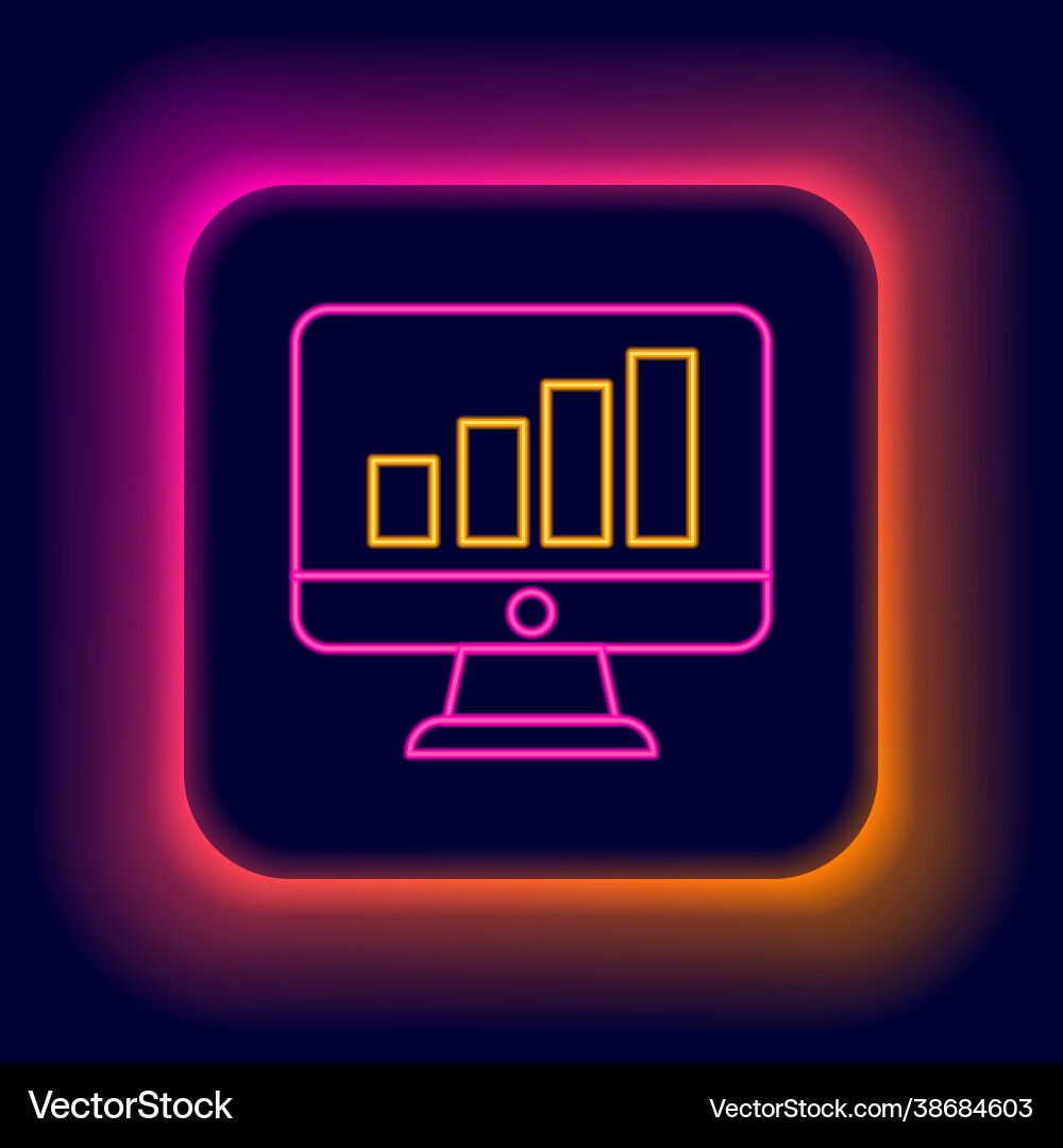 Glowing neon line computer monitor with graph Glowing neon line computer monitor with graph vector image