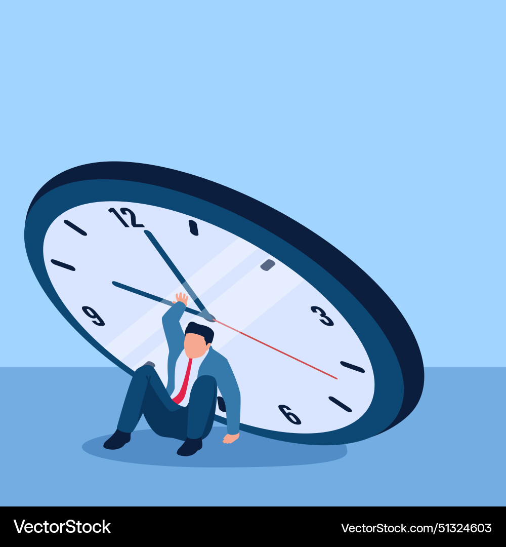 Man crushed by a large clock metaphor for time Man crushed by a large clock metaphor for time vector image
