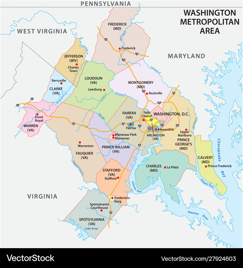 Map washington dc metropolitan area Map washington dc metropolitan area vector image