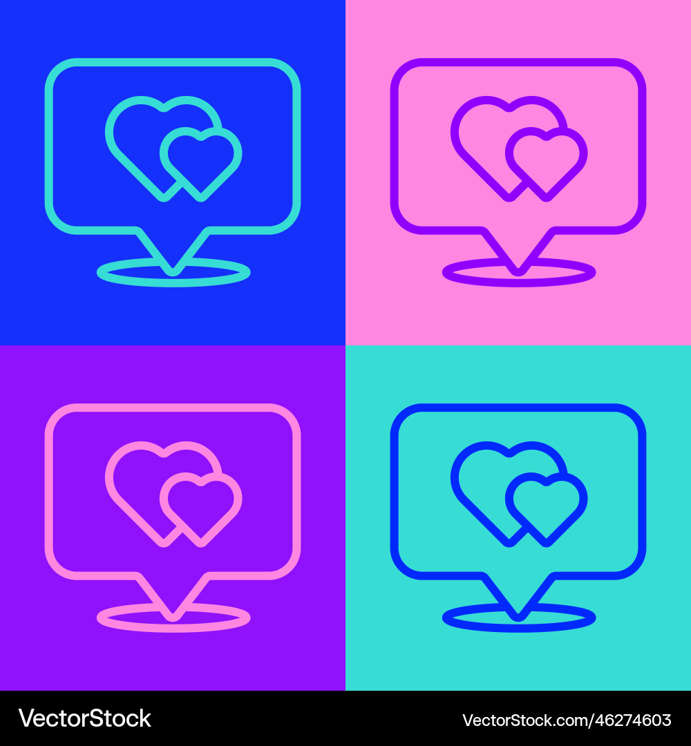 Pop art line map pointer with heart icon isolated Pop art line map pointer with heart icon isolated vector image
