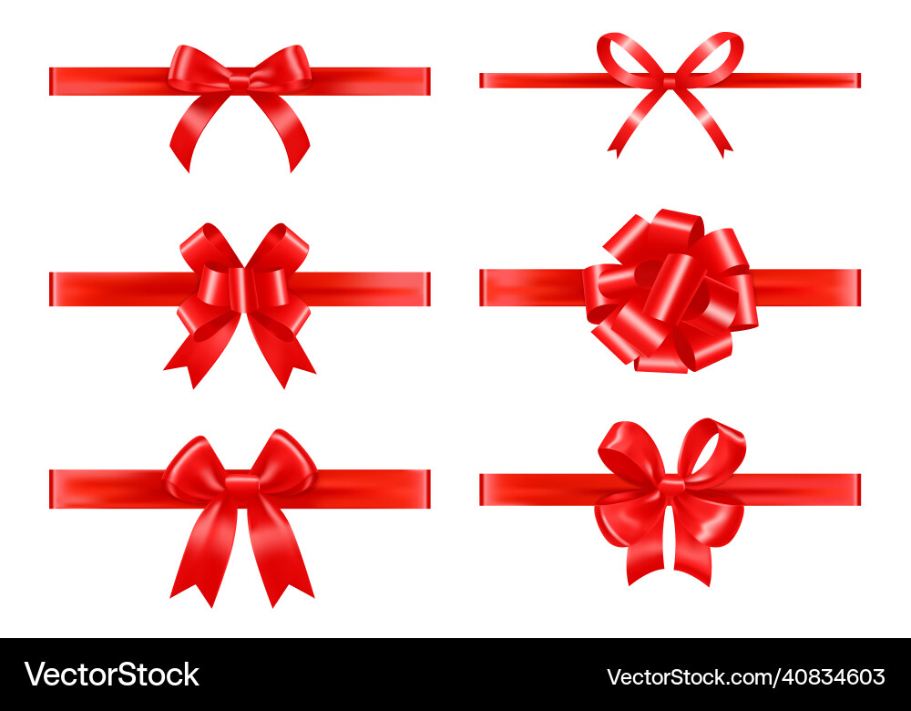 Red ribbons with bows realistic set Royalty Free Vector