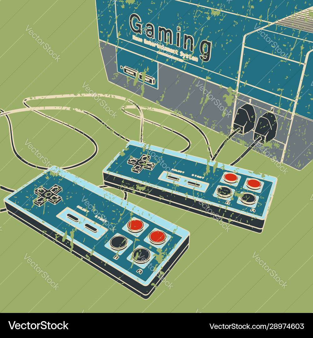 Retro game console and joysticks vector image