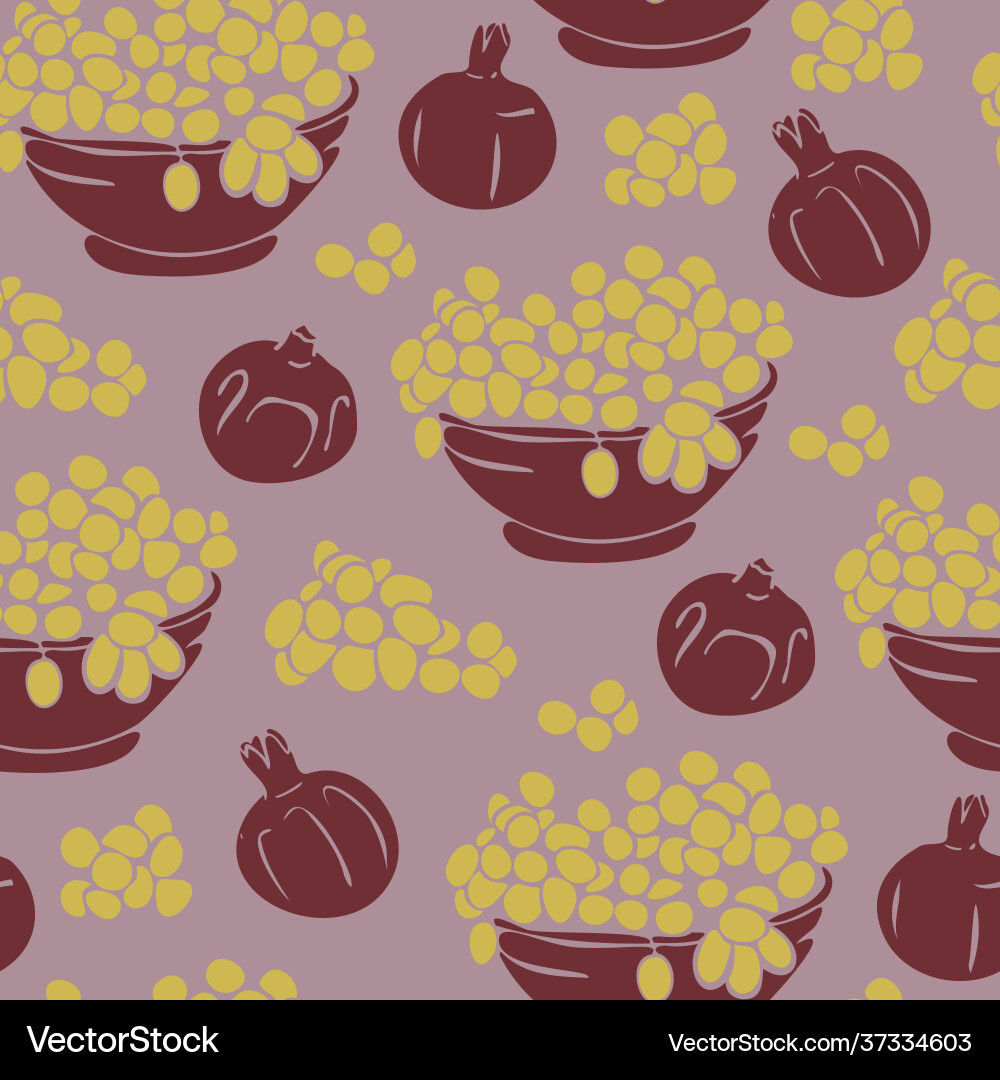 Seamless pattern with grape on bowl Vector Image