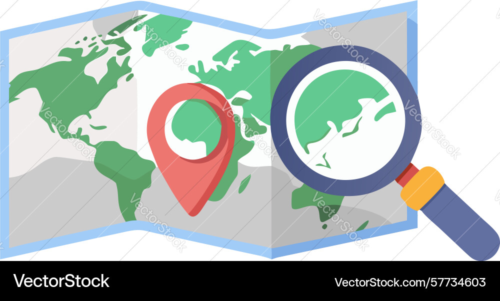 Searching location on world map with magnifying vector image