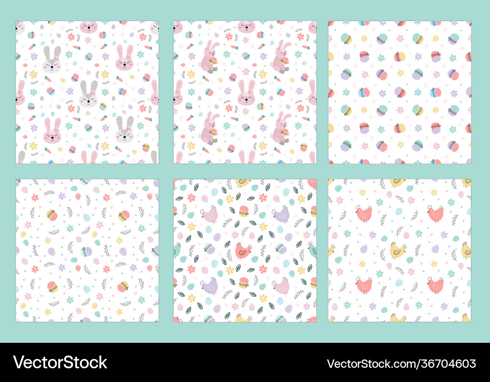 Set easter patterns with rabbitseggscake Set easter patterns with rabbitseggscake vector image