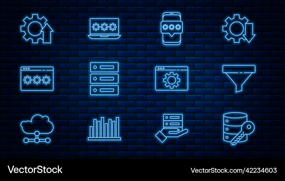 Set line server security with key sales funnel Vector Image