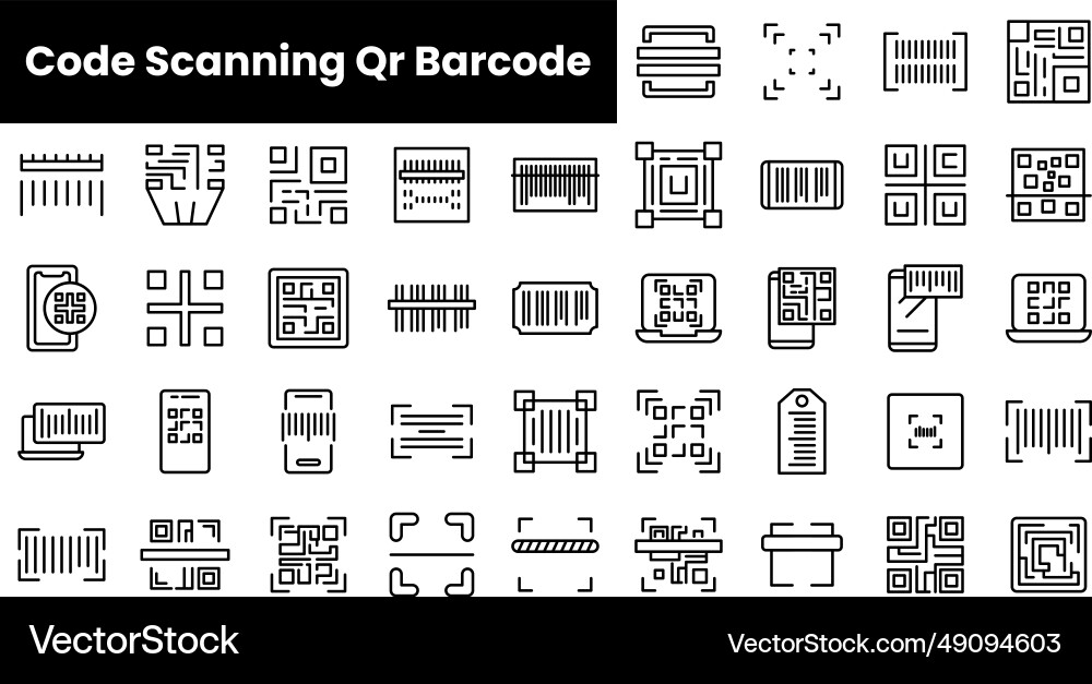 Set of outline code scanning qr barcode icons Set of outline code scanning qr barcode icons Vector Image