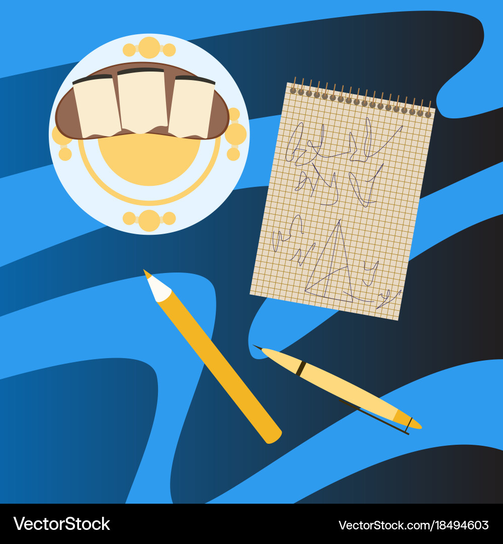 Workplace desk notes in a notebook top angle view Vector Image