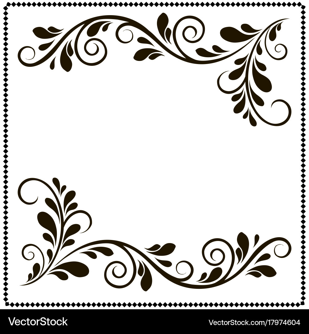 Black and white border frame with floral patterns Vector Image