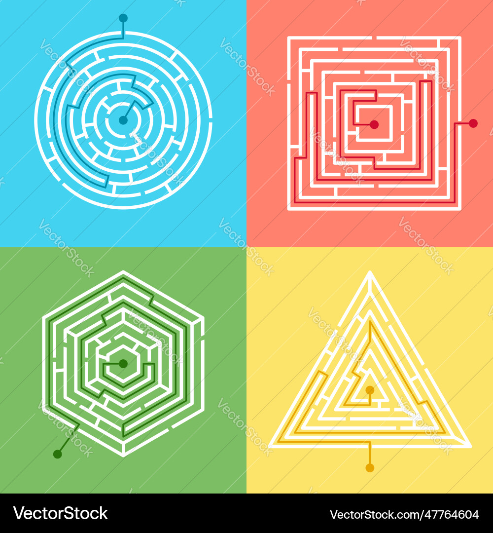 Four various mazes simple logic game Four various mazes simple logic game vector image