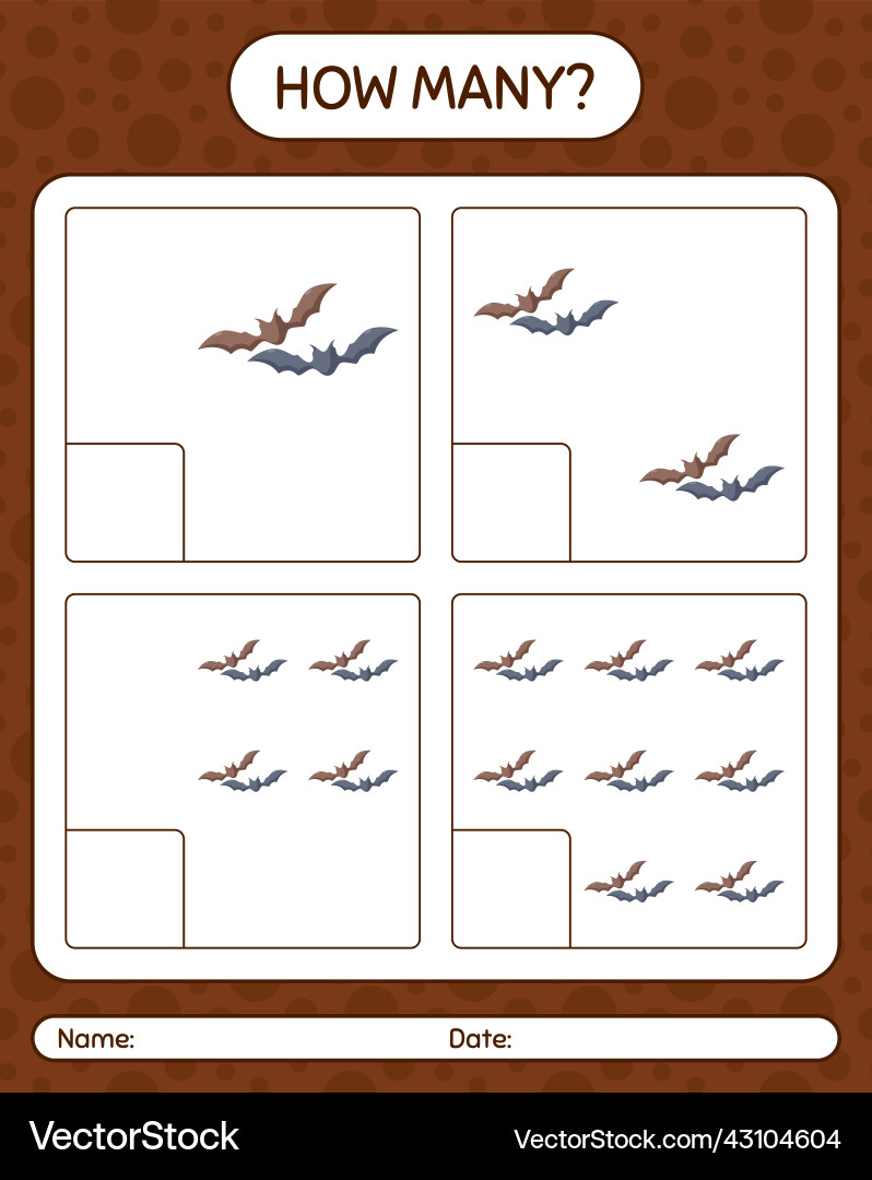 How many counting game with bat worksheet How many counting game with bat worksheet Vector Image