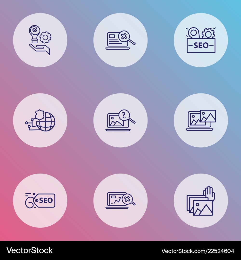 Optimization icons line style set with seo tag Optimization icons line style set with seo tag vector image