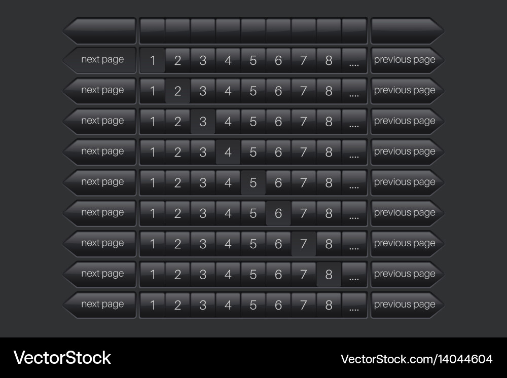 Page bar previous and next black user interface vector image
