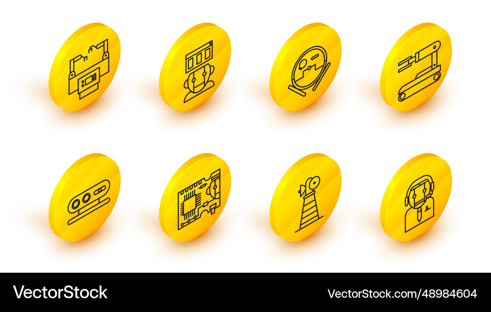 Set line worker robot antenna printed circuit Set line worker robot antenna printed circuit vector image