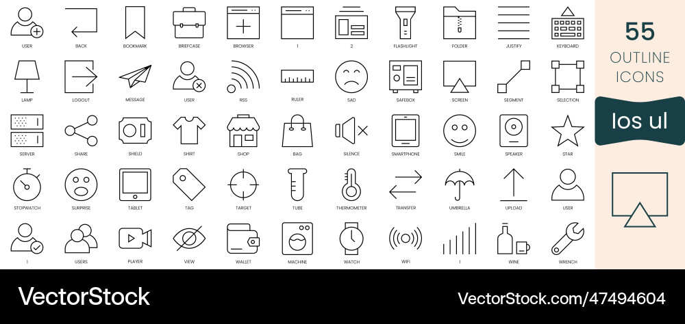 Set of ios ui icons thin outline pack Set of ios ui icons thin outline pack vector image