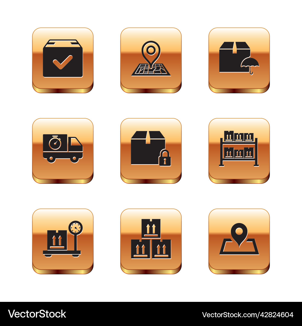 Set package box with check mark scale cardboard Set package box with check mark scale cardboard Vector Image