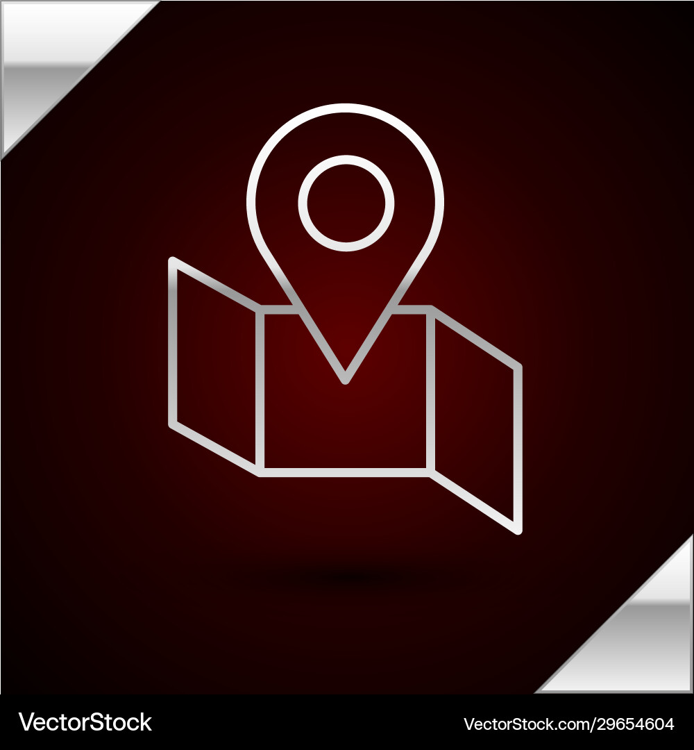 Silver line folded map with location marker icon Silver line folded map with location marker icon vector image