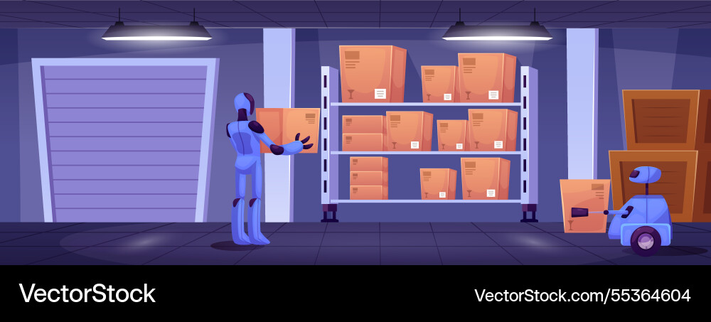 With various robots placing boxes With various robots placing boxes vector image